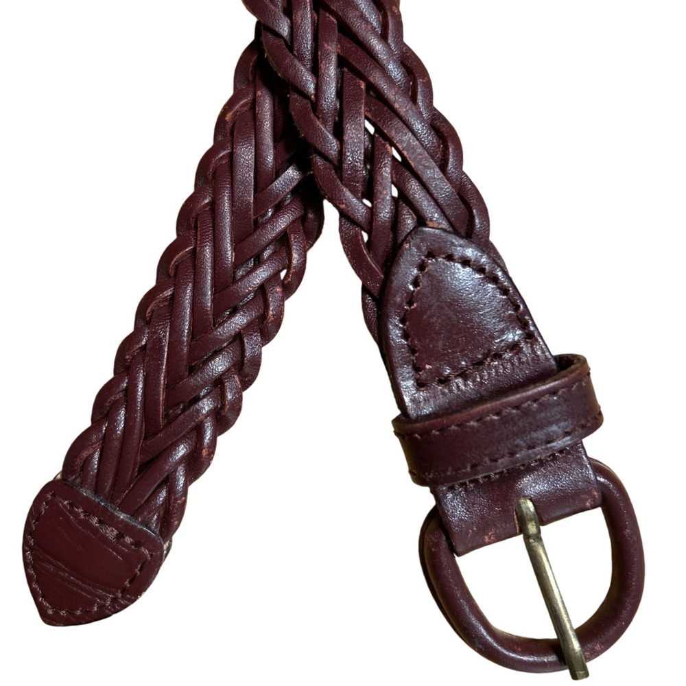 Vintage Burgundy Braided Full Grain Leather Belt Woven Oxblood Size 38